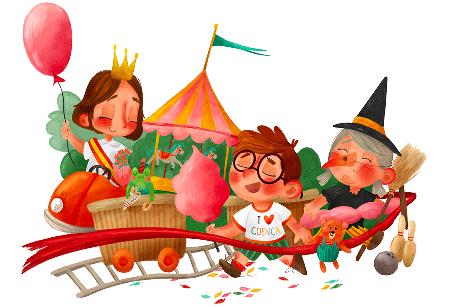 Ilustración de EME Taller Creativo con personajes infantiles en una escena de feria