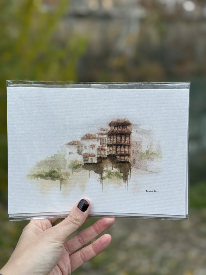 Postal ilustrada Casas Colgadas de Cuenca