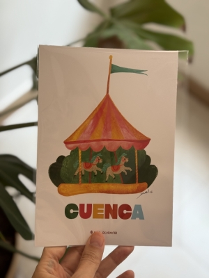 Postal ilustrada Carrusel de Cuenca