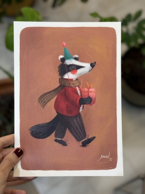 Lámina ilustrada Tejón de fiesta