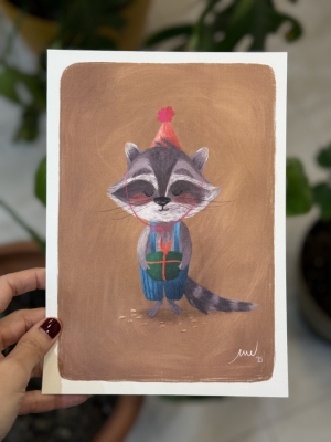 Lámina ilustrada Mapache de fiesta